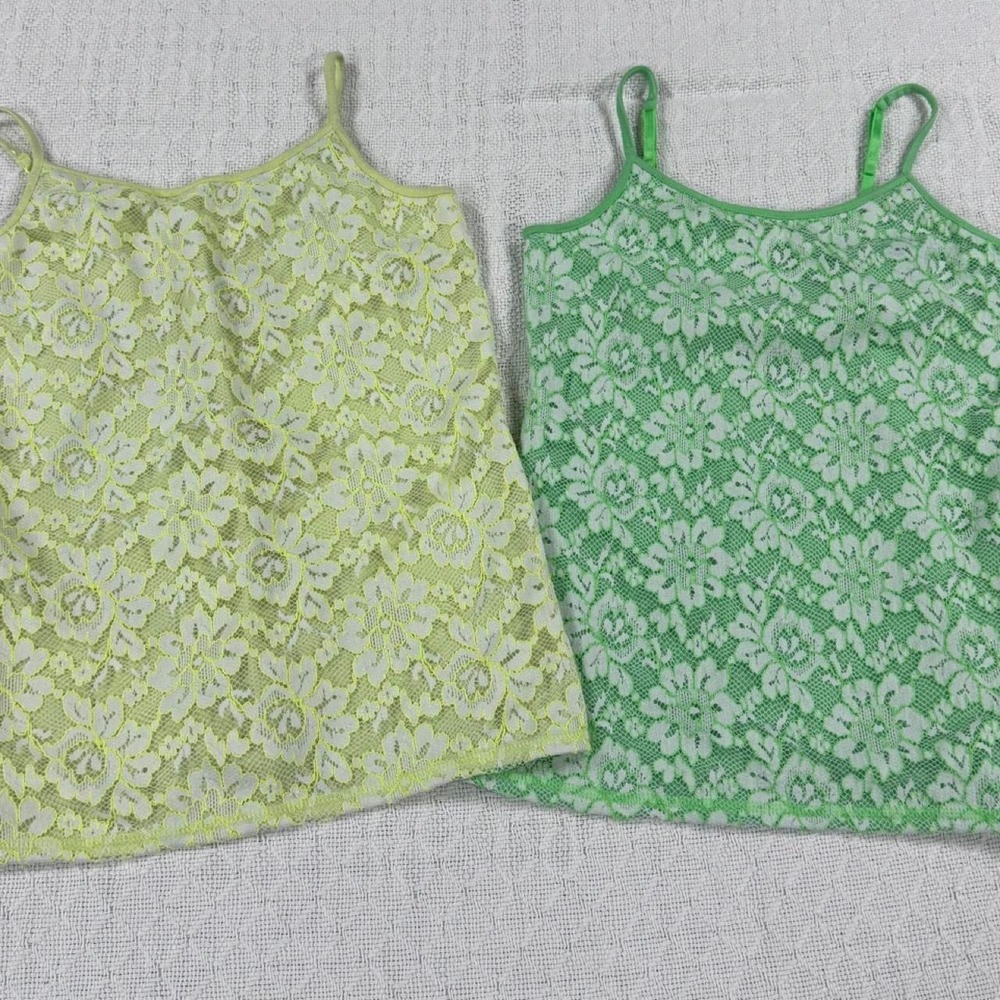 Justice Girls Floral Lace Tank Top Cami Lot Green Yellow Size 14 16 2 Pack